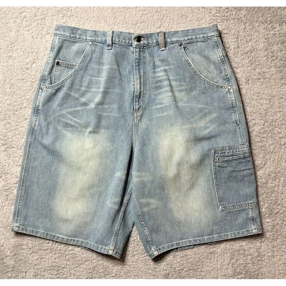 VTG Y2K Jordan Two3 Mens 40 Baggy Denim Jorts Light Wash Hip Hop Streetwear